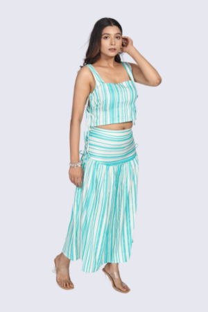 Bold Green-And-White Vertical Stripes Skirt