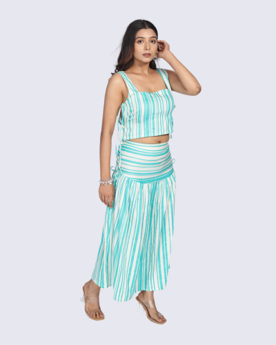 Bold Green-And-White Vertical Stripes Skirt