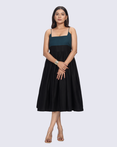 Women Black And Teal Bodice Fitting Dress